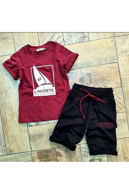 Ulku Giyim Ozel Uretim Trend Giyim Erkek Cocuk Bordo Lacivert Lacoste Baskili Sortlu Takim Trendyol