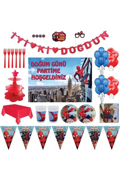 Spiderman Orumcek Adam Luks Dogum Gunu Parti Malzemeleri Afisli Set 24 Kisilik Trendyol