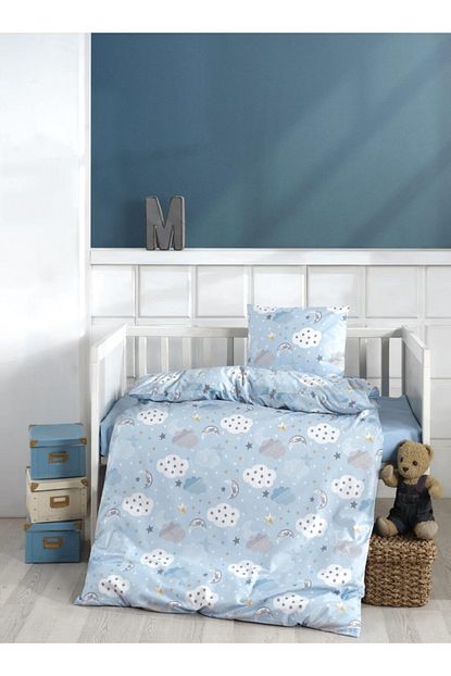 Soft Colours Erkek Cocuk Pamuk Bebek Nevresim Takimi Mavi Bulut Ranforce Trendyol