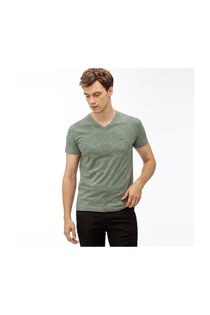 Lacoste Erkek Desenli V Yaka Yesil T Shirt Trendyol