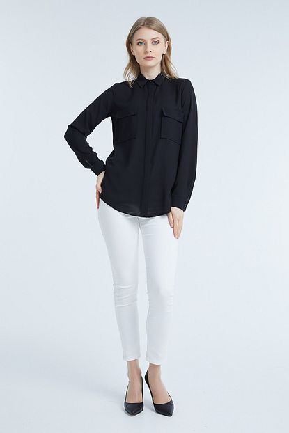 Paulmark Kadin Siyah Basic Cepli Gomlek Trendyol