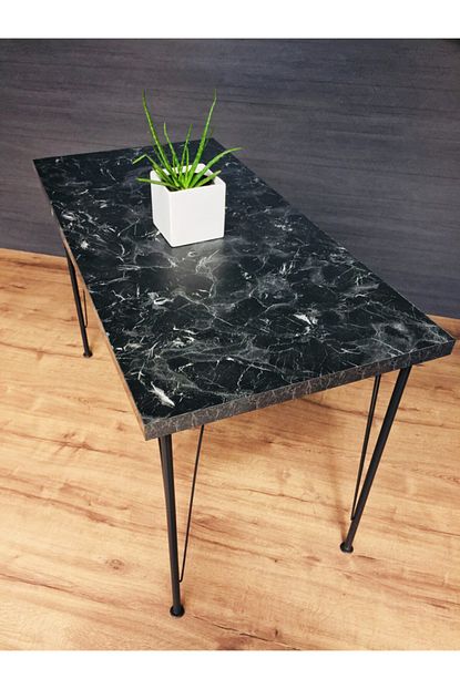 Yirmi15 Metal Siyah Mermer Desen Dekoratif Mutfak Masasi 60x120cm Trendyol