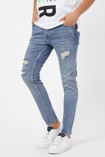 Denim Republic Acik Mavi Erkek Yirtik Skinny Jeans Pantolon Trendyol