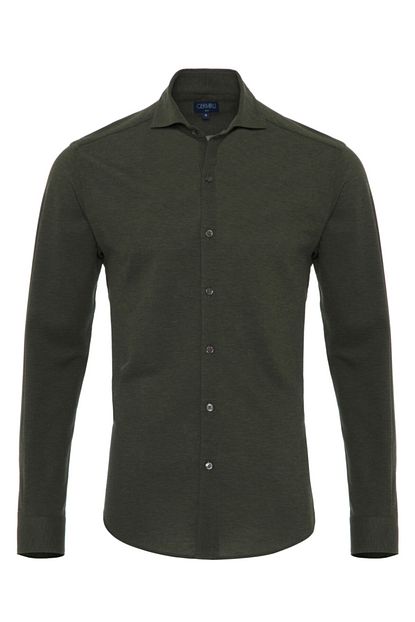 Germirli Erkek Koyu Yesil Klasik Yaka Orme Slim Fit Gomlek Trendyol