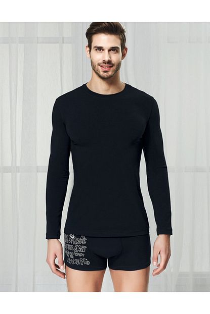 Seasoul Erkek Siyah Bambu Bisiklet Yaka Uzun Kol T Shirt Trendyol