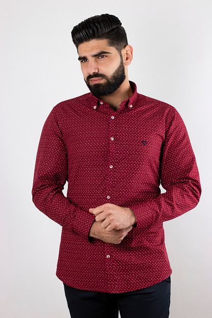 Shehba Erkek Bordo Robali Desenli Buyuk Beden Gomlek Trendyol