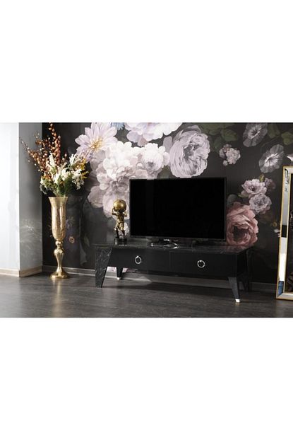 Sivas Gozde Mobilya Golden 2 Cekmeceli Desenli Tv Sehpasi 140 Cm Trendyol