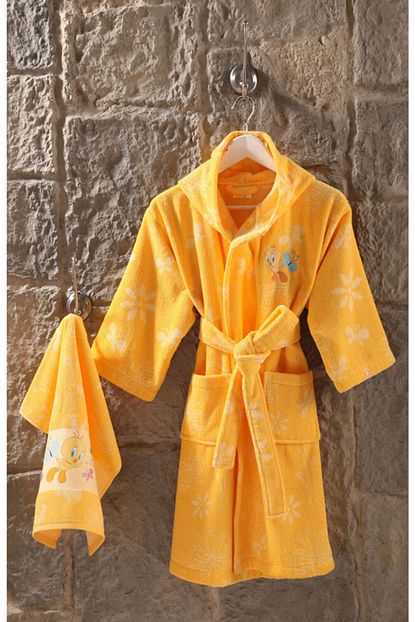 Ozdilek Unisex Cocuk Sari Tweety Flutter Lisansli Havlu Bornoz Set 1 2 Yas Trendyol