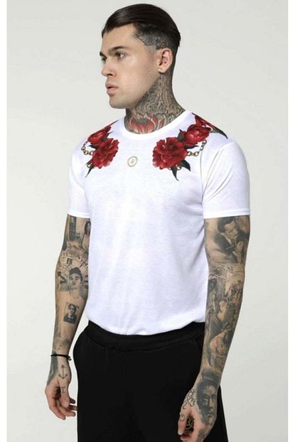 Siksilk Majestic Curved Hem Gullu Erkek Tisort Beyaz Trendyol
