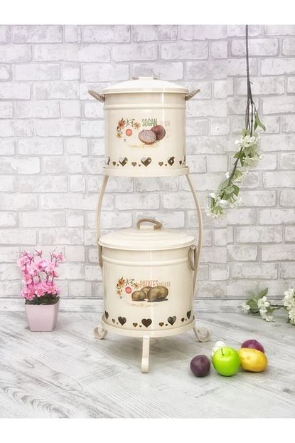 Yildiray Metal Luks Metal Standli 2 Katli Patates Sogan Kovasi Krem Trendyol