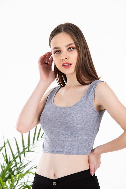 Citi Piti Gri Crop Top Bluz Trendyol