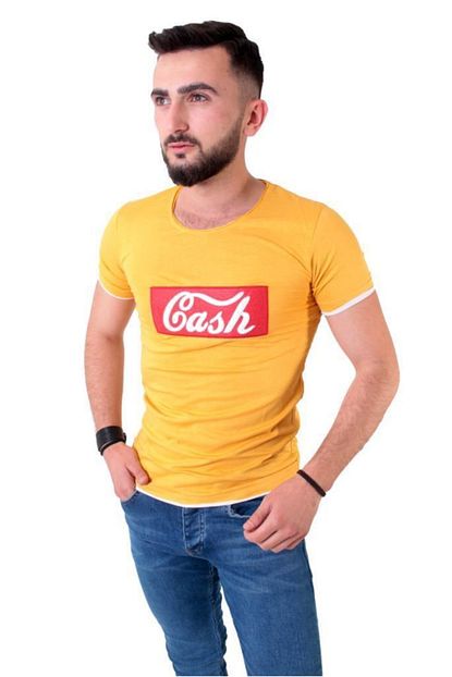 Stil Kombin Erkek Sari Cash Nakisli Sifir Yaka T Shirt Byhakan Trendyol