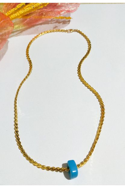 Mosa Kadin Gold Kaplama Yassi Burgu Bodrum Tas Kolye Trendyol