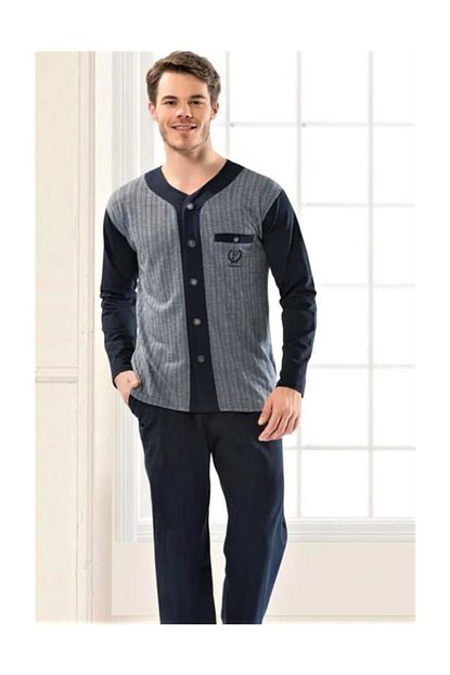 Feyza F Coll 1919 Boydan Dugmeli Onden Acik Gomlek Erkek Pijama Takim Trendyol