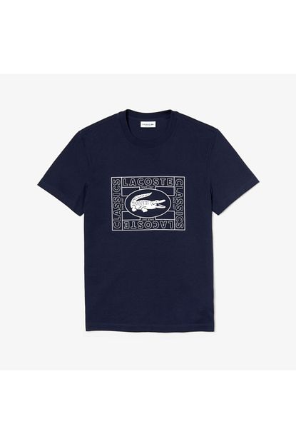 Lacoste Erkek Bisiklet Yaka Baskili Lacivert T Shirt Th5097 Trendyol