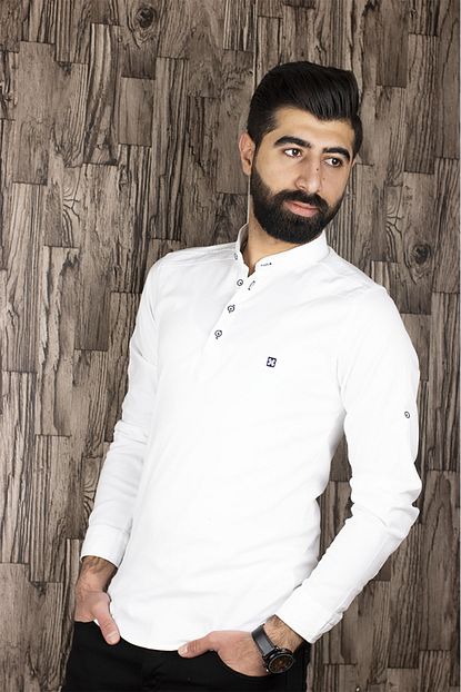 Shehba Erkek Beyaz Cornell Uzun Kollu Hakim Yaka T Shirt Trendyol