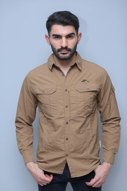 Siber Outdoor Erkek Kahverengi Taslan File Detayli Kollu Gomlek Trendyol