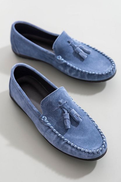 Tonny Black Erkek Hakiki Deri Loafer Puskullu Mavi Tbrkp Trendyol