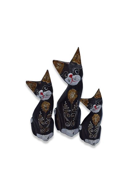 Hedicaret Ahsap Kedi Biblosu 25 Cm Uclu Biblo Dekoratif Hediye Trendyol