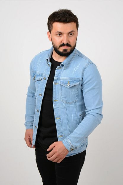 Edwox Erkek Slim Fit Kot Ceket Buz Mavi Trendyol