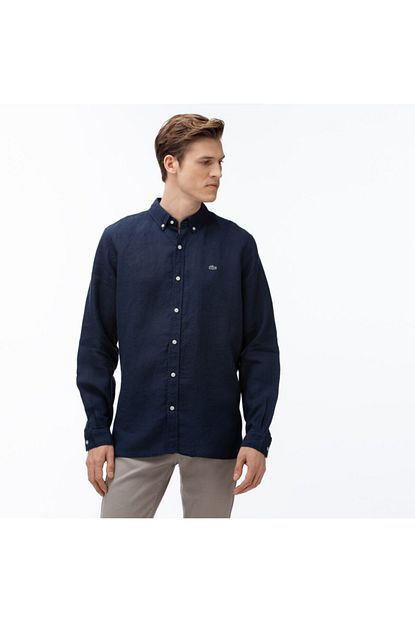 Lacoste Erkek Regular Fit Keten Lacivert Gomlek Ch4990 Trendyol