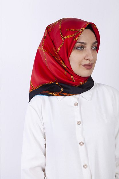 Awamsilk Kadin Kirmizi Siyah Awam Silk Saf Twill Ipek Esarp Trendyol