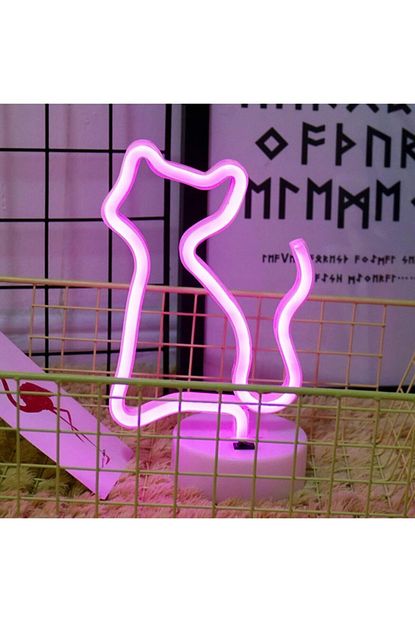 tiktak sepette pembe kedi neon led