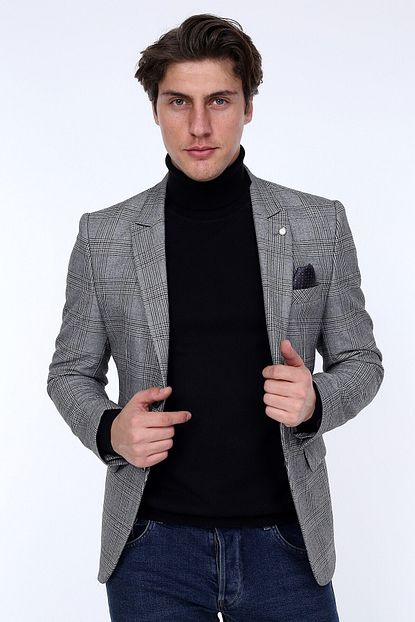 Zen Zen Gri Kareli Erkek Blazer Ceket Slim Fit 01231 Trendyol