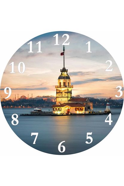 3m Kiz Kulesi Istanbul Beyaz Sessiz Bombeli Gercek Cam Duvar Saati Trendyol
