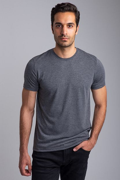 Dufy Koyu Gri Bisiklet Yaka Duz Erkek T Shirt Slim Fit Trendyol