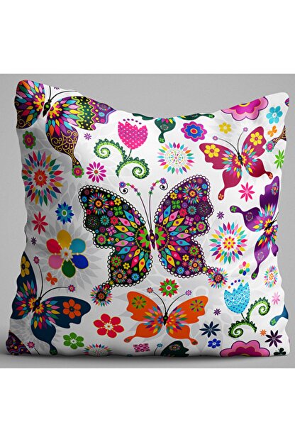 Cango Home Renkli Kelebekli Ozel Tasarim Yastik Kirlent Kilifi 546 Cift Tarafi Baskili Trendyol
