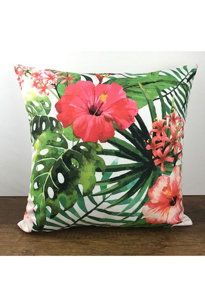 Cango Home Yesil Kirmizi Buyuk Cicekli Yastik Kirlent Kilifi