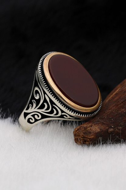 Silva Silver Duz Akik Tasli Desenli 925 Ayar Gumus Erkek Yuzuk Trendyol