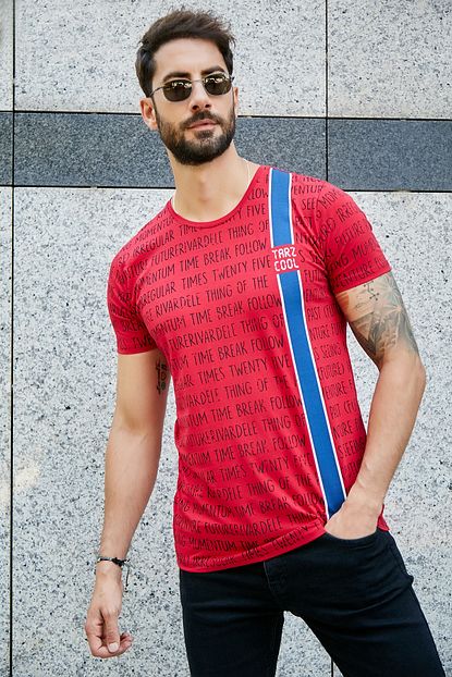Sateen Men Erkek Kirmizi Slimfit Baskili T Shirt Trendyol