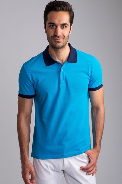 Dufy Italyan Mavi Polo Yaka Erkek T Shirt Slim Fit Trendyol