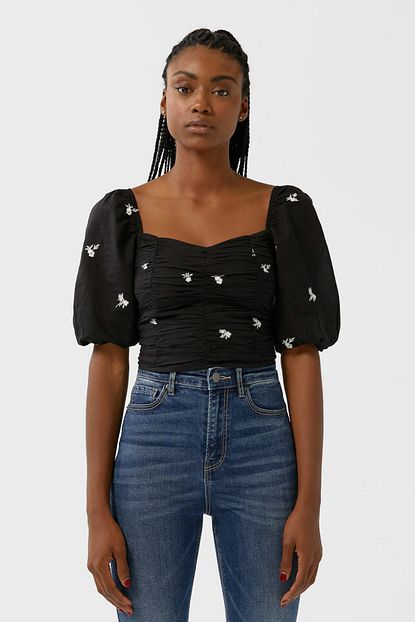 Stradivarius Kadin Siyah Buzgulu Top 06043533 Trendyol