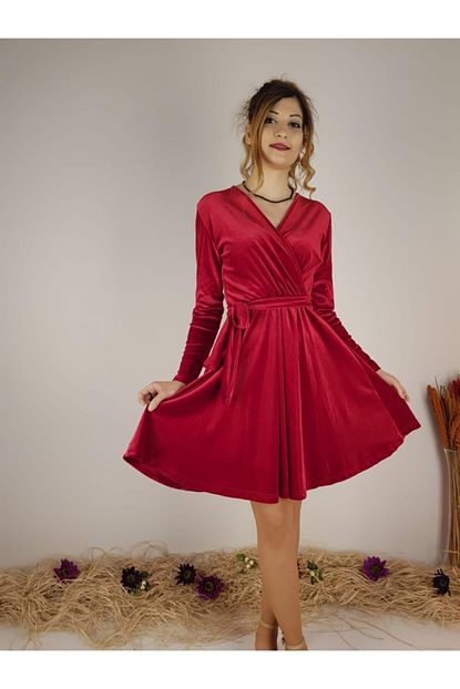 Cocum Women Kadin Kirmizi Kadife Kumas Abiye Elbise 10290 Trendyol