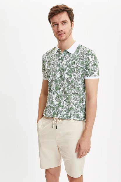 Defacto Erkek Yesil Yaprak Desenli Polo Yaka Slim Fit Pike T Shirt S3484az 20hs Gn114 Trendyol