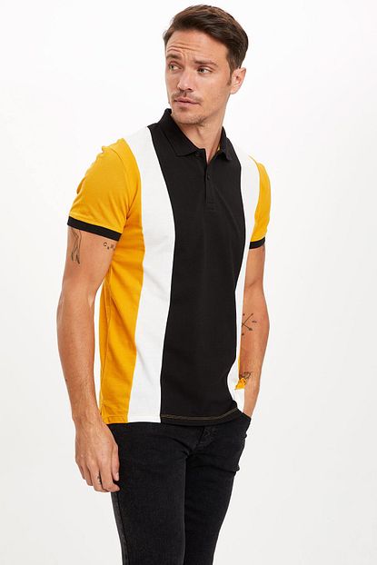 Defacto Erkek Sari Renk Bloklu Polo Yaka Slim Fit T Shirt N4602az 20sm Yl26 Trendyol