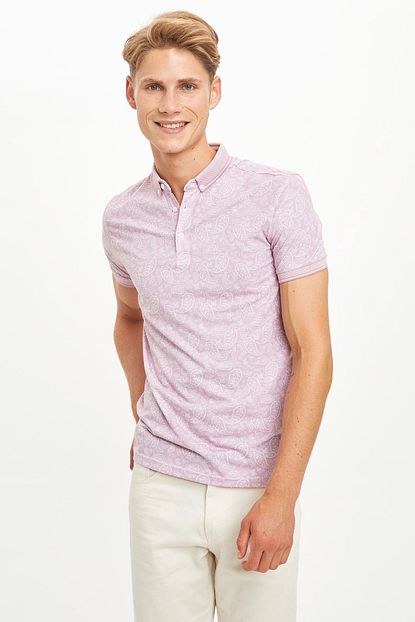 Defacto Erkek Pembe Yaprak Desenli Polo Yaka Slim Fit T Shirt S2725az 20hs Pn47 Trendyol