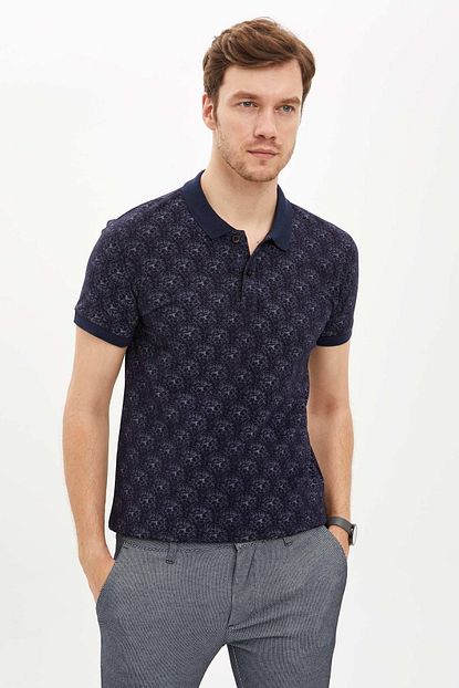 Defacto Erkek Siyah Cicek Desenli Polo Yaka Slim Fit Pike T Shirt S3313az 20hs Bk27 Trendyol