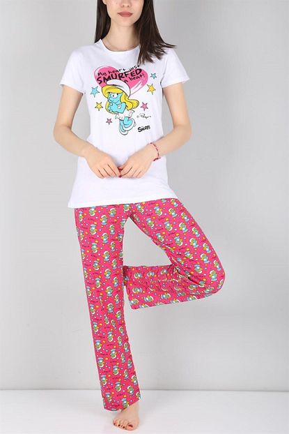 Trend Giysen Sirine Baskili Likrali Bayan Pijama Takimi Trendyol