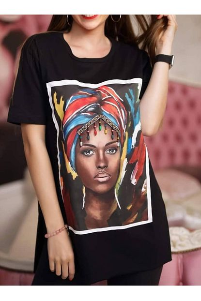 siyah afrikali kiz pano baski tshirt