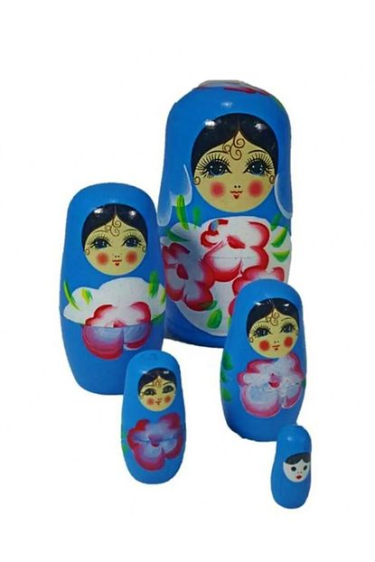 Tiktak Sepette Buyuk Boy Matruska Set Ahsap Matruska Bebek Ic Ice Gecmeli Matruska Mavi Renk Trendyol