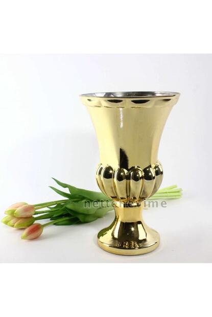 Nettenevime Cam Vazo Antik Kupa Model Altin Gold Renk 28x20 Cm Trendyol