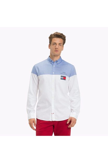 Tommy Hilfiger Erkek Mavi Beyaz Gomlek Mw0mw08987902 Trendyol
