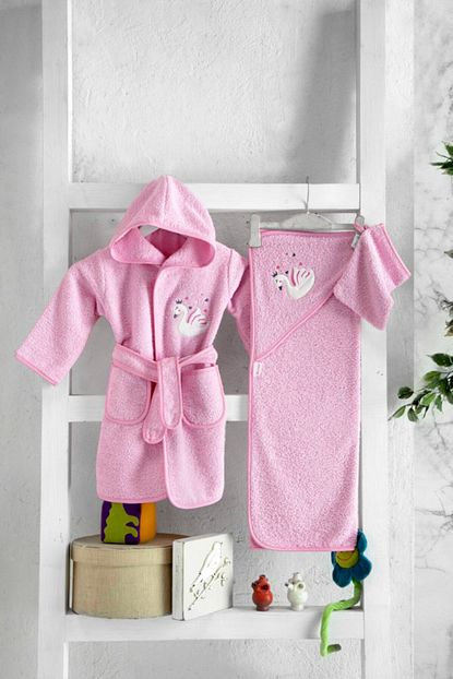 Babyovic Kiz Cocuk Bebek Banyo Bornoz Havlu Kese Seti Trendyol