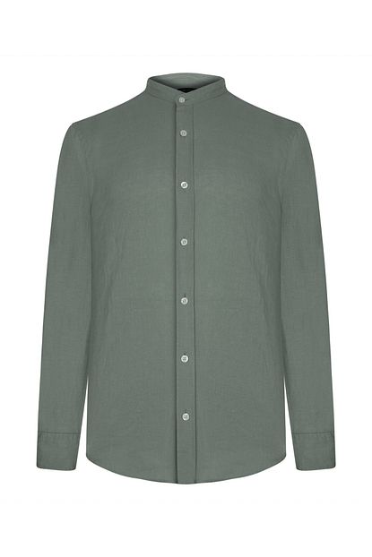 Mudo Erkek Haki Hakim Yaka Slim Fit Keten Gomlek 1214535 Trendyol