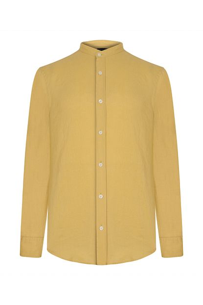 Mudo Erkek Sari Hakim Yaka Slim Fit Keten Gomlek 1214535 Trendyol