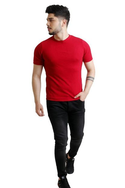 Stil Kombin Erkek Kirmizi Triko Sifir Yaka T Shirt Trendyol